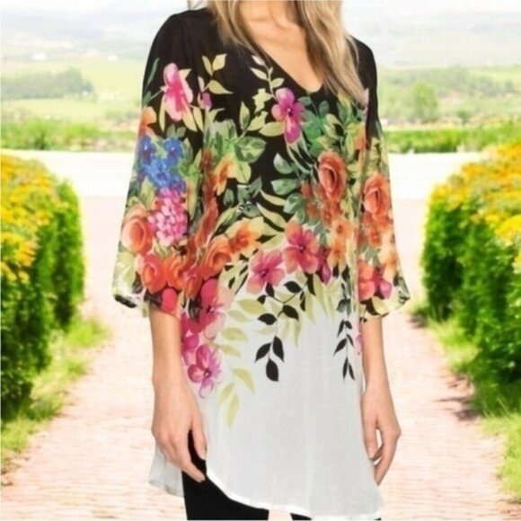 Johnny Was Tops - Johnny Was Betty Floral Print Tunic Top Multicolor Size XS Petite